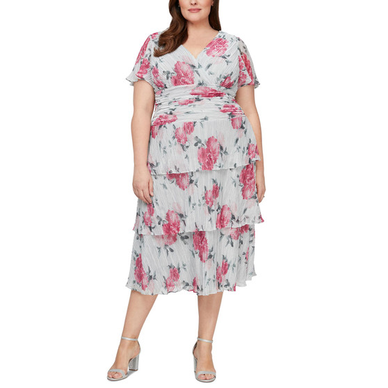 Plus Size Flutter-Sleeve Tiered Midi Dress