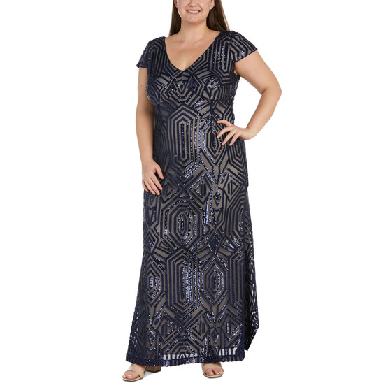Plus Size Sequined A-Line Gown