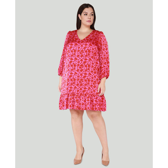 Trendy Plus Size Floral Print 3/4-Sleeve Swing Dress