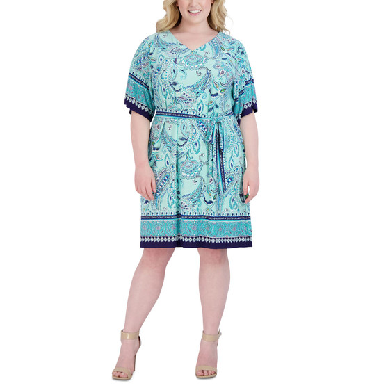 Plus Size Printed Tie-Waist Jersey Dress