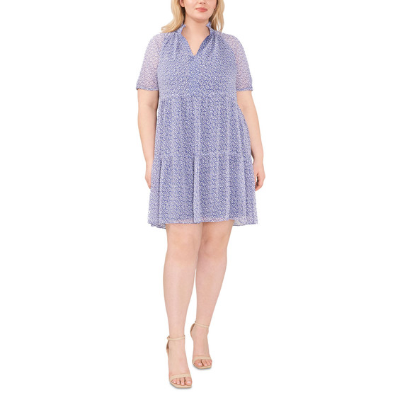 Plus Size Split-Neck Tiered Babydoll Dress
