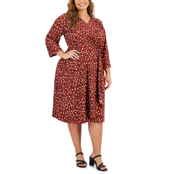 Plus Size Side-Ring 3/4-Sleeve A-line Dress