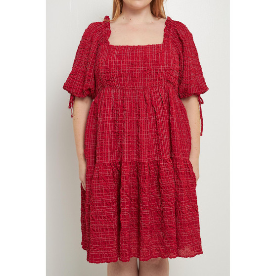 Women's Plus size Crinkled Gingham Flounce Dress