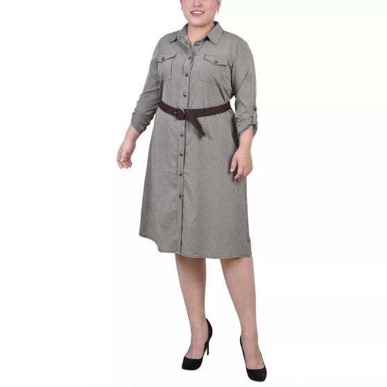 Plus Size 3/4 Roll Tab Sleeve Shirtdress