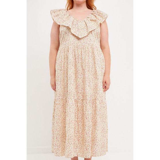Women's Plus size Floral Ruffled Midi Dress