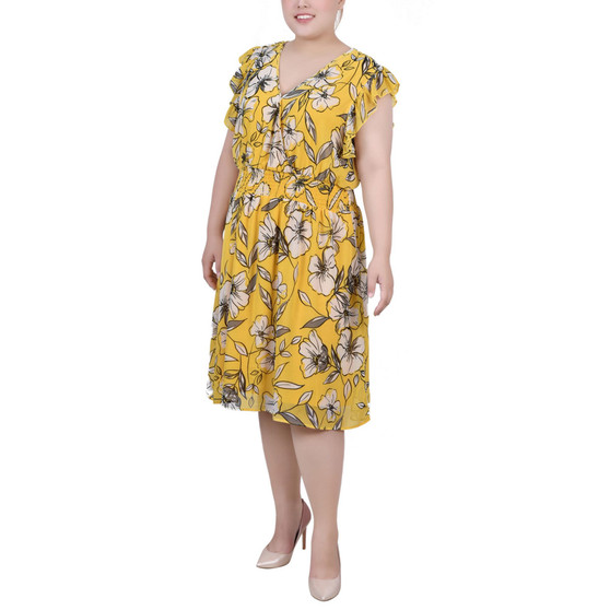 Plus Size Flutter Sleeve Surplice Neck Dress
