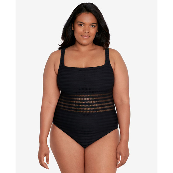 Plus Size Illusion-Stripes One-Piece Swimsuit