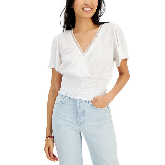 Juniors' Surplice-Neck Flutter-Sleeve Top