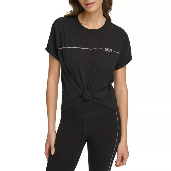 Women's Cotton Rhinestone-Logo Knot-Front Tee