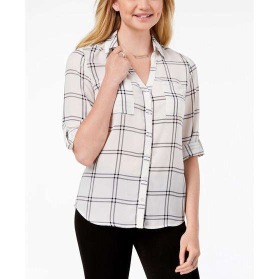 Juniors' Roll-Tab-Sleeve Printed Top