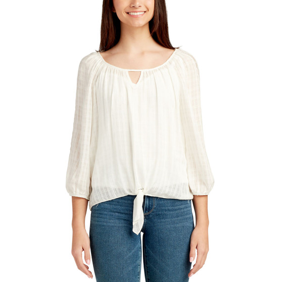 Juniors' Tie-Waist Keyhole-Neck Top