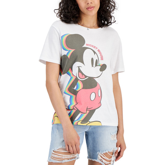 Juniors' Mickey Mouse Rainbow Graphic T-Shirt