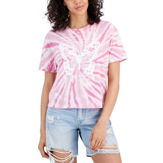 Juniors' Tie-Dyed Butterfly T-Shirt