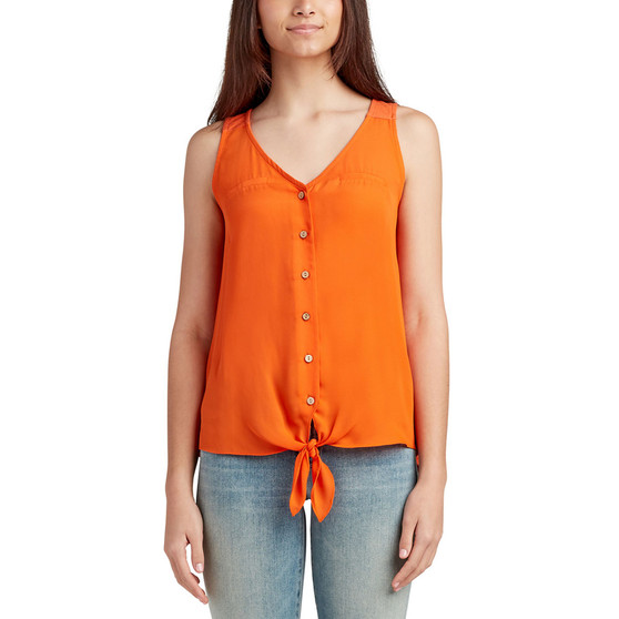 BSX Juniors' Front-Tie Button-Up Tank Top