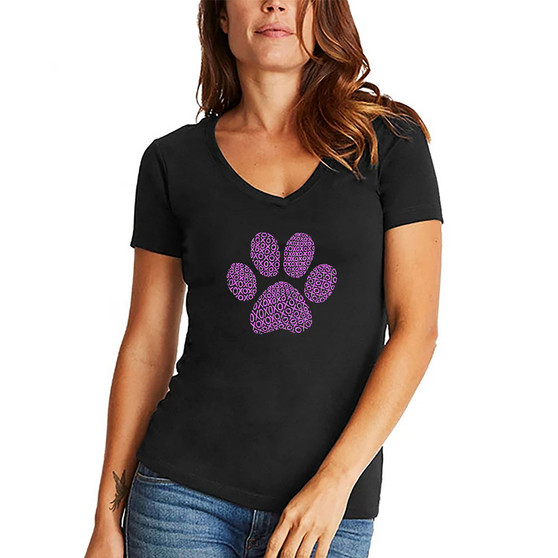 Women's XOXO Dog Paw Word Art V-neck T-shirt