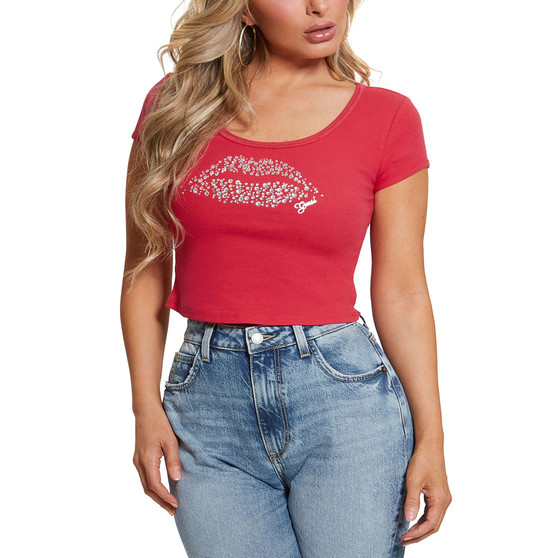 Women's Cropped Eco Rhinestone Lips Tee