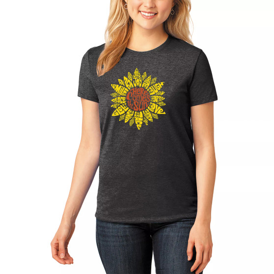 Women's Premium Blend Sunflower Word Art T-shirt