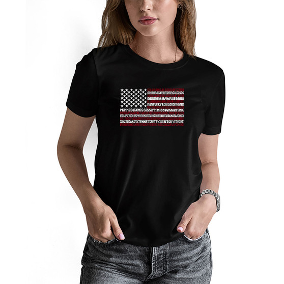 Women's 50 States USA Flag Word Art T-shirt