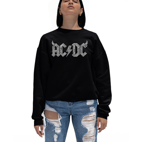 Women's Crewneck Word Art ACDC Song Titles Sweatshirt Top