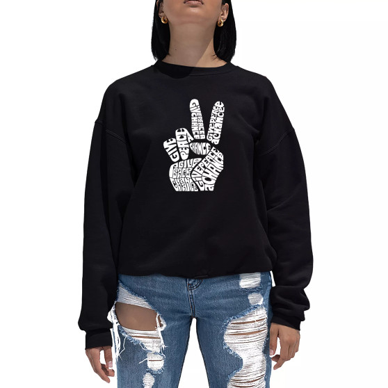 Women's Word Art Crewneck Peace Fingers Sweatshirt