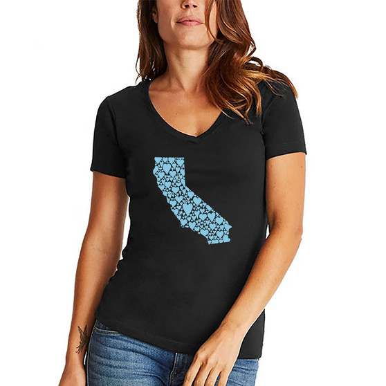 Women's California Hearts Word Art V-neck T-shirt