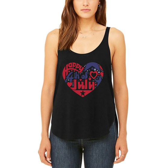 Women's Premium July 4th Heart Word Art Flowy Tank Top