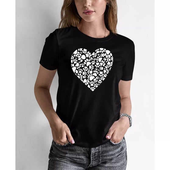 Women's Word Art Paw Prints Heart T-Shirt