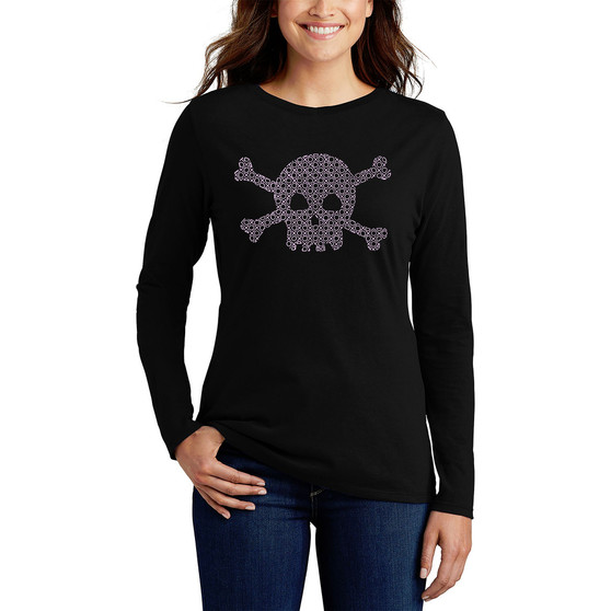Women's Long Sleeve Word Art XOXO Skull T-shirt