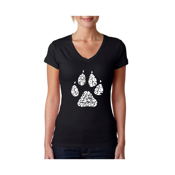 Women's Word Art V-Neck Dog Mom T-Shirt