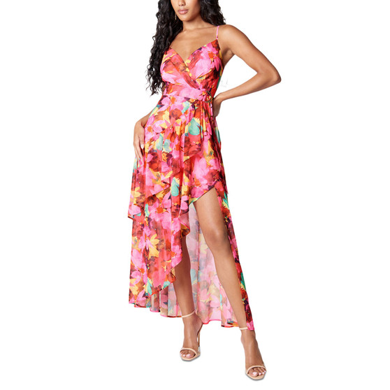 Printed V-Neck Sleeveless Ruffled Maxi Dress