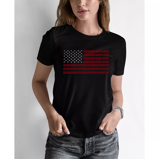 Women's Word Art USA Flag T-shirt