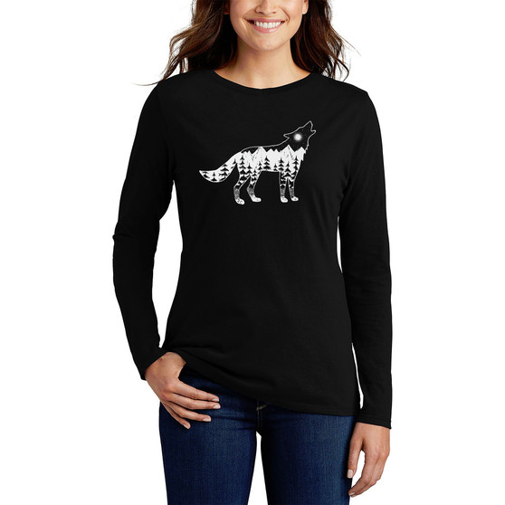 Women's Howling Wolf Word Art Long Sleeve T-shirt