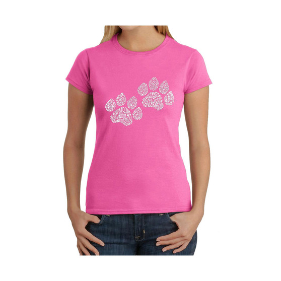 Women's Word Art T-Shirt - Woof Paw Prints
