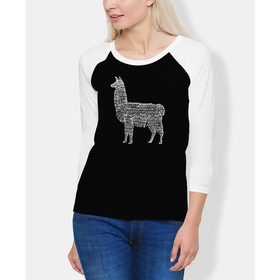 Women's Raglan Llama Mama Word Art T-shirt