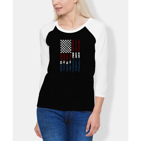 Women's Raglan Support Our Troops Word Art T-shirt