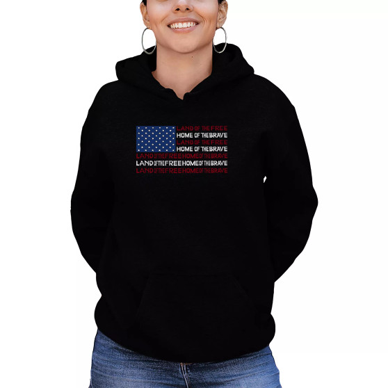 Women's Land of the Free American Flag Word Art Hooded Sweatshirt