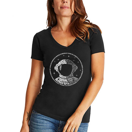 Women's Word Art I Need My Space Astronaut V-Neck T-Shirt