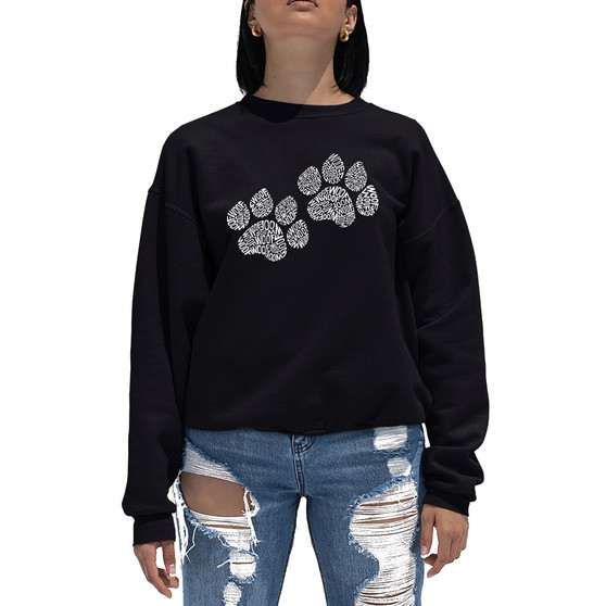 Women's Word Art Crewneck Woof Paw Prints Sweatshirt