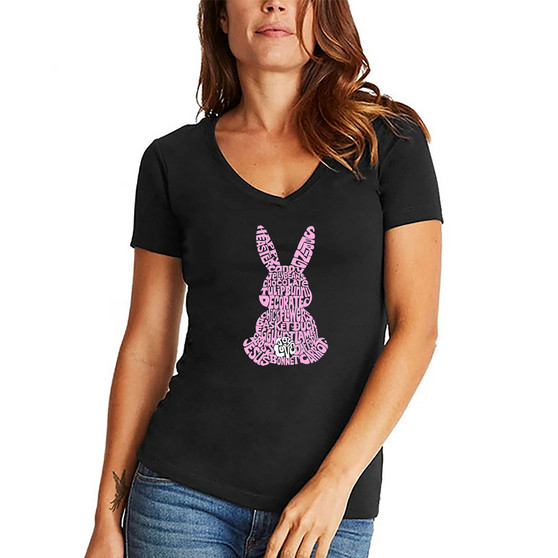 Women's Easter Bunny Word Art V-Neck T-shirt