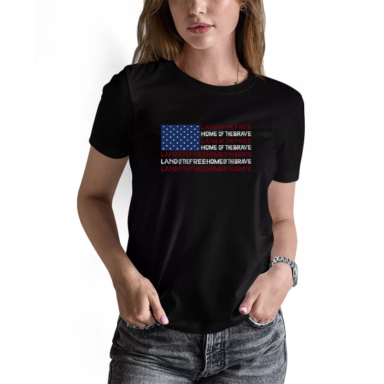 Women's Land of the Free American Flag Word Art T-shirt