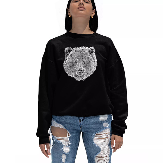 Women's Crewneck Word Art Bear Face Sweatshirt Top