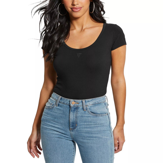 Women's Short-Sleeve Triangle Rhinestone Logo Bodysuit