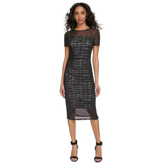 Women's Mesh-Overlay Printed Bodycon Dress