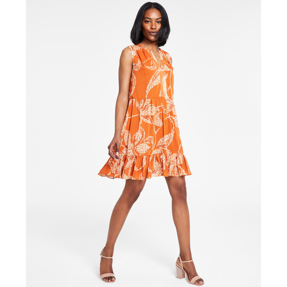 Women's Split-Neck Sleeveless Ruffled-Hem Dress