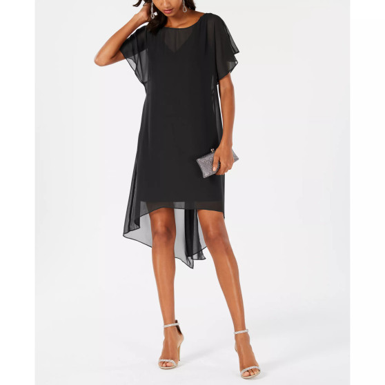 Chiffon-Overlay A-Line Dress