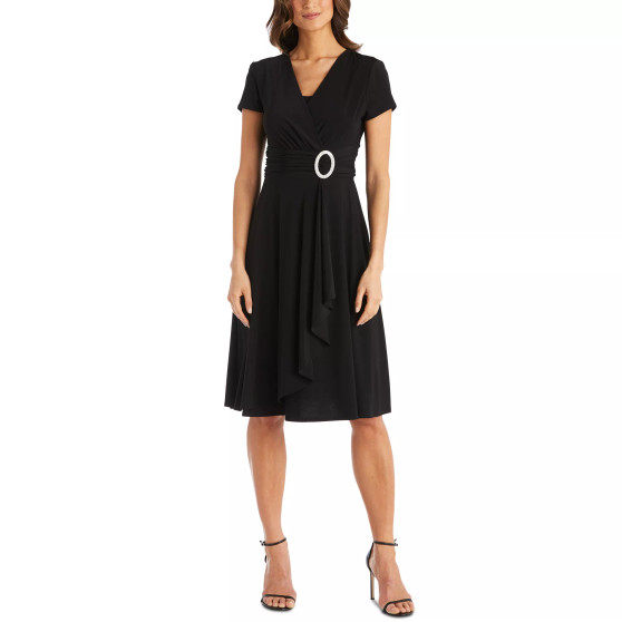R&M Richards Short-Sleeve Faux-Wrap Dress