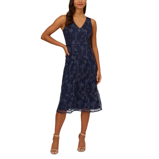 Women's Floral Sequin Embroidered Midi Dress