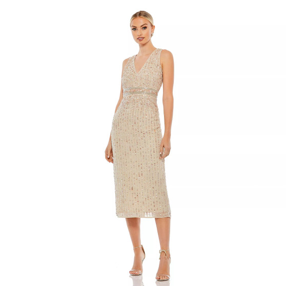 Women's Sequined Sleeveless V-Neck Midi Sheath Dress