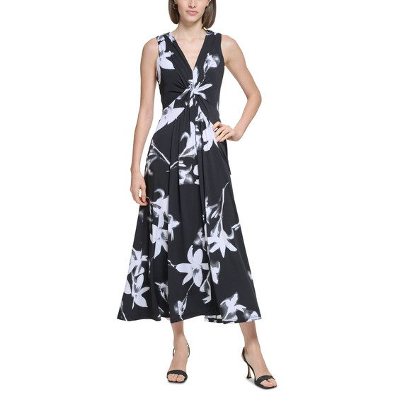 Women's Floral-Print Twist-Front A-Line Dress