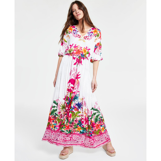 Women's Floral V-Neck Maxi Dress, Created for Macy's